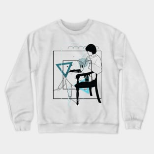 Sitting and looking at my mobile Crewneck Sweatshirt